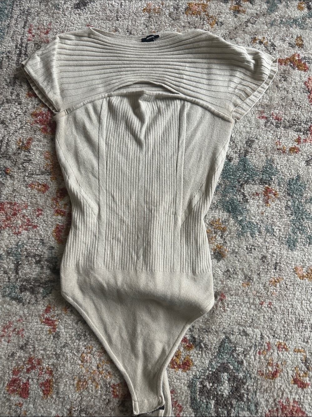 Express Cream Ribbed One-Piece Bodysuit